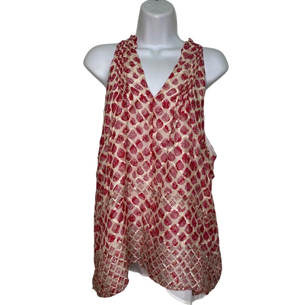 Greylin Red & Pink Patterned Sleeveless Tank Top, SZ Large